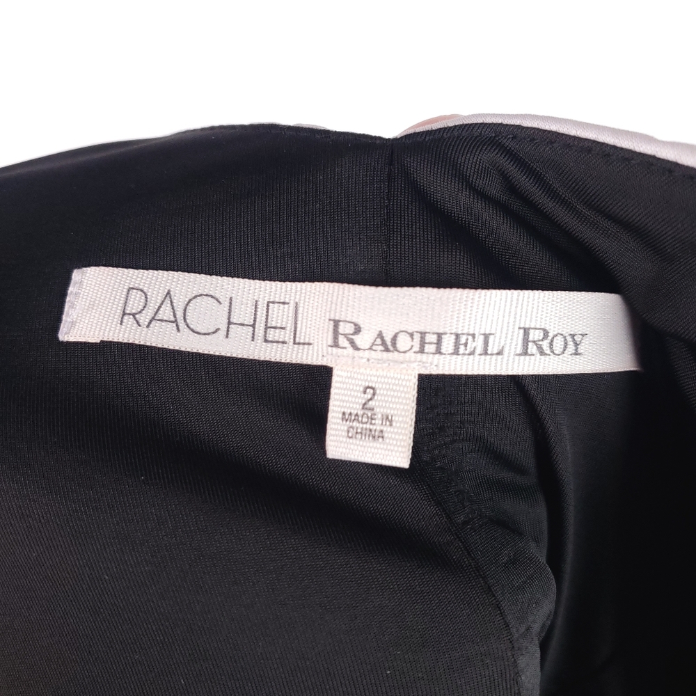 RACHEL Rachel Roy Textured A Line Skater Faux Leather Trim Scuba Dress - Picture 14 of 16